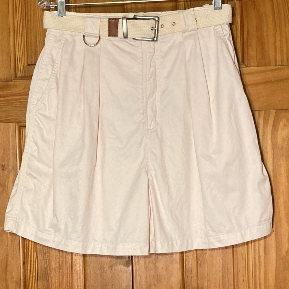 NWOT Basic Editions Vintage 90s Shorts High Rise Pleated Belt Cream Size 11/12